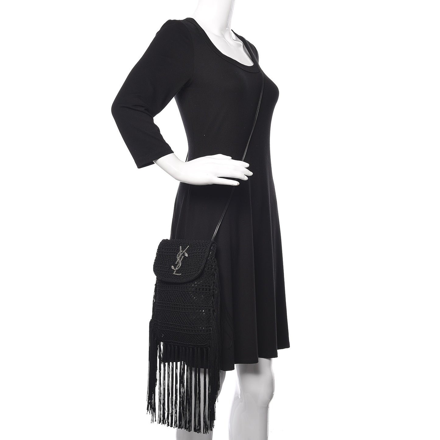 Crochet Fringe Monogram Serpent Anita Small Crossbody Black