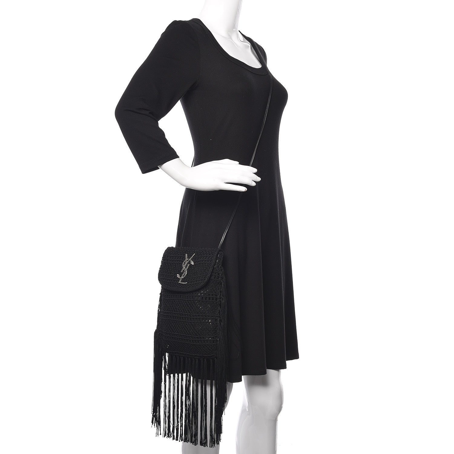 Saint Laurent Crochet Fringe Monogram Serpent Anita Small Crossbody Black 2 of 9