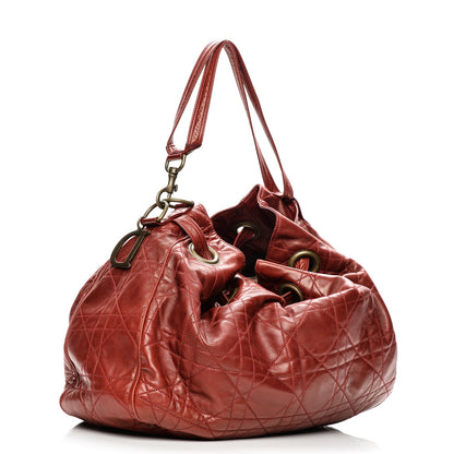 Christian Dior Lambskin Cannage Drawstring Bag Red 3 of 11