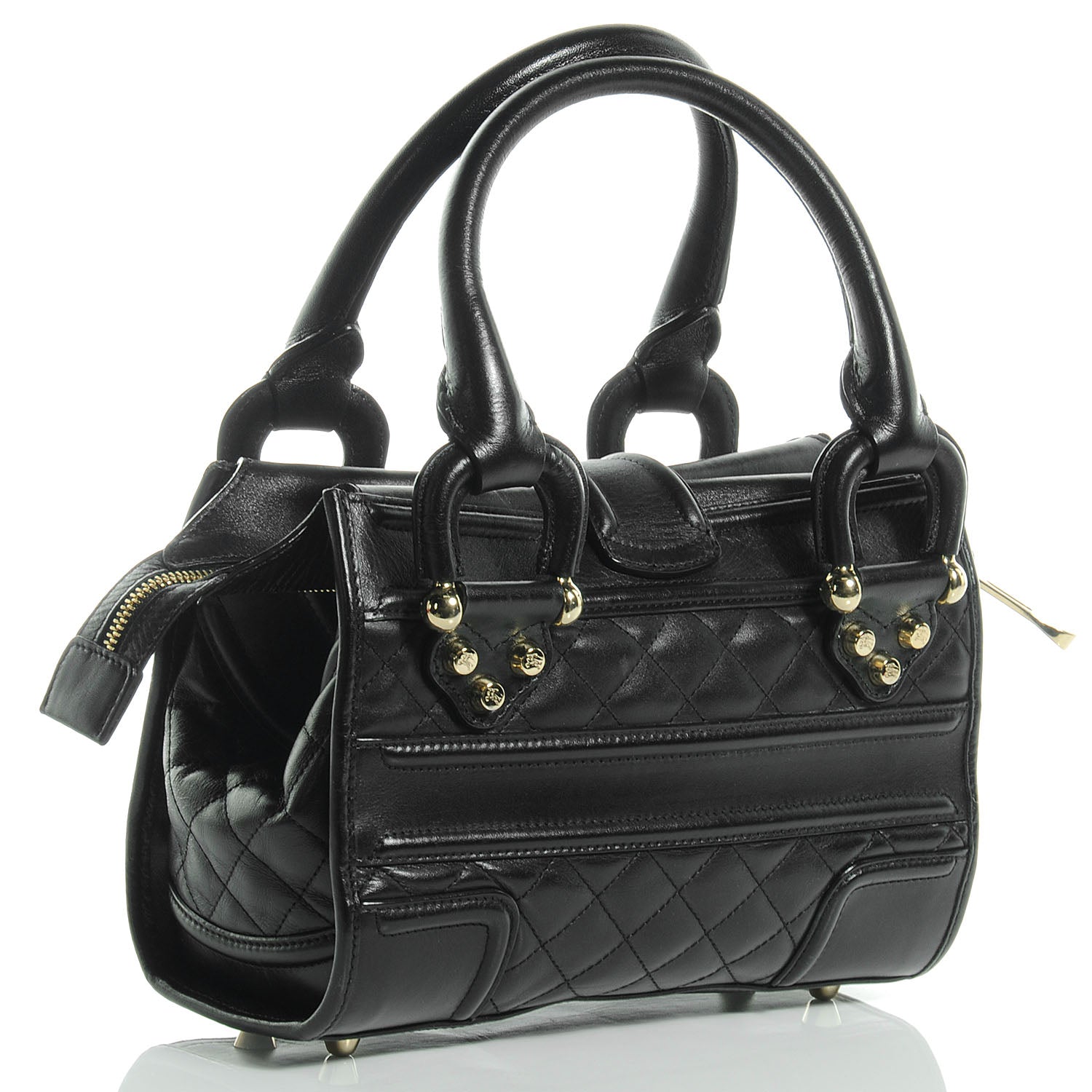 BURBERRY Mini Manor Bag メタリック ハンドバッグ　y2k Burberry Leather Quilted Mini Manor Bag Black 56177 – FASHIONPHILE