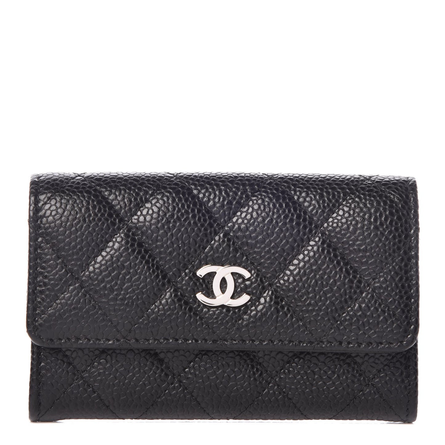 Caviar Quilted Flap Card Holder Black
