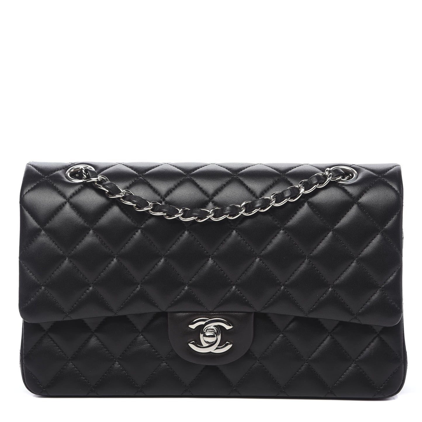 Lambskin Quilted Medium Double Flap Black