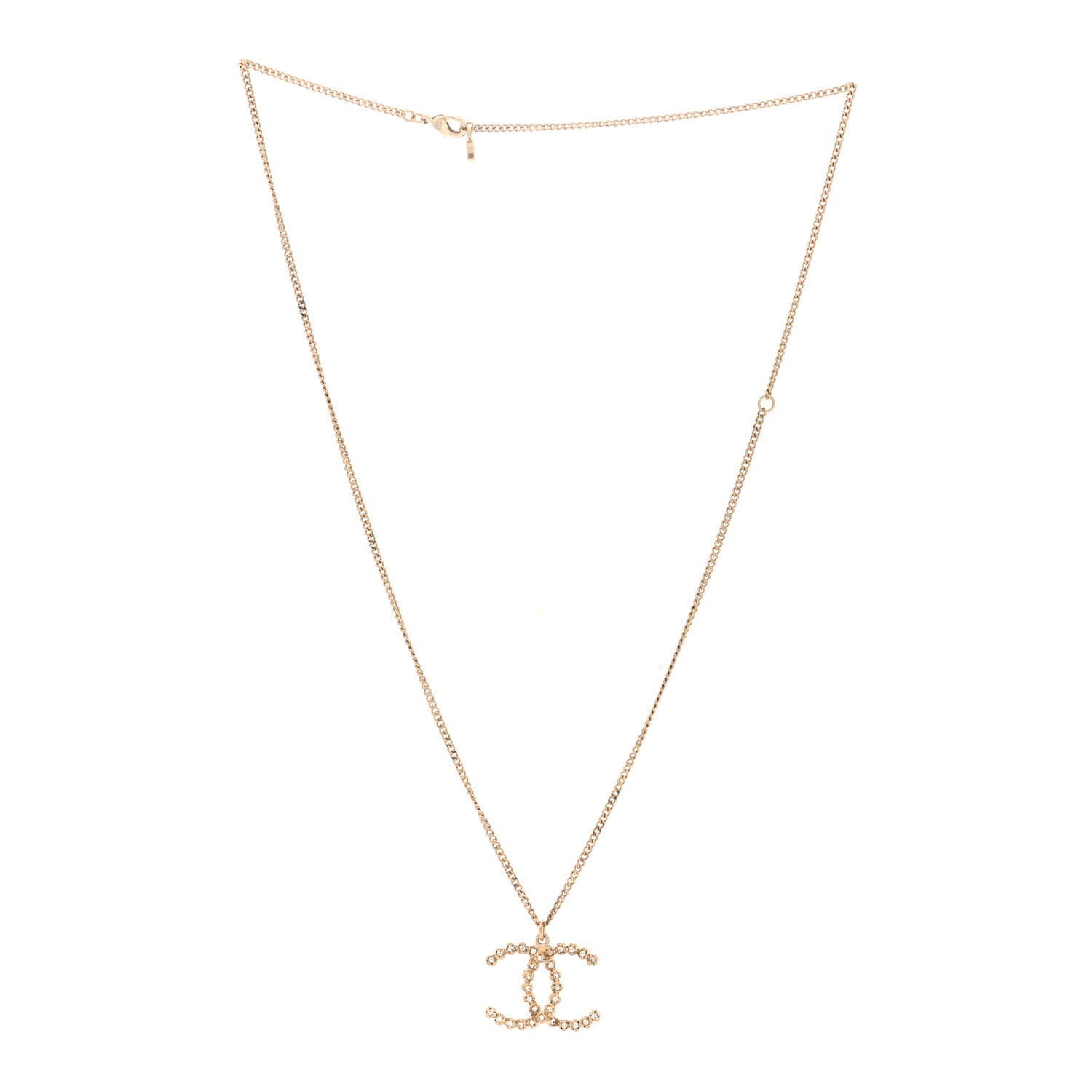 Chanel Crystal CC Pendant Necklace Gold 3 of 6
