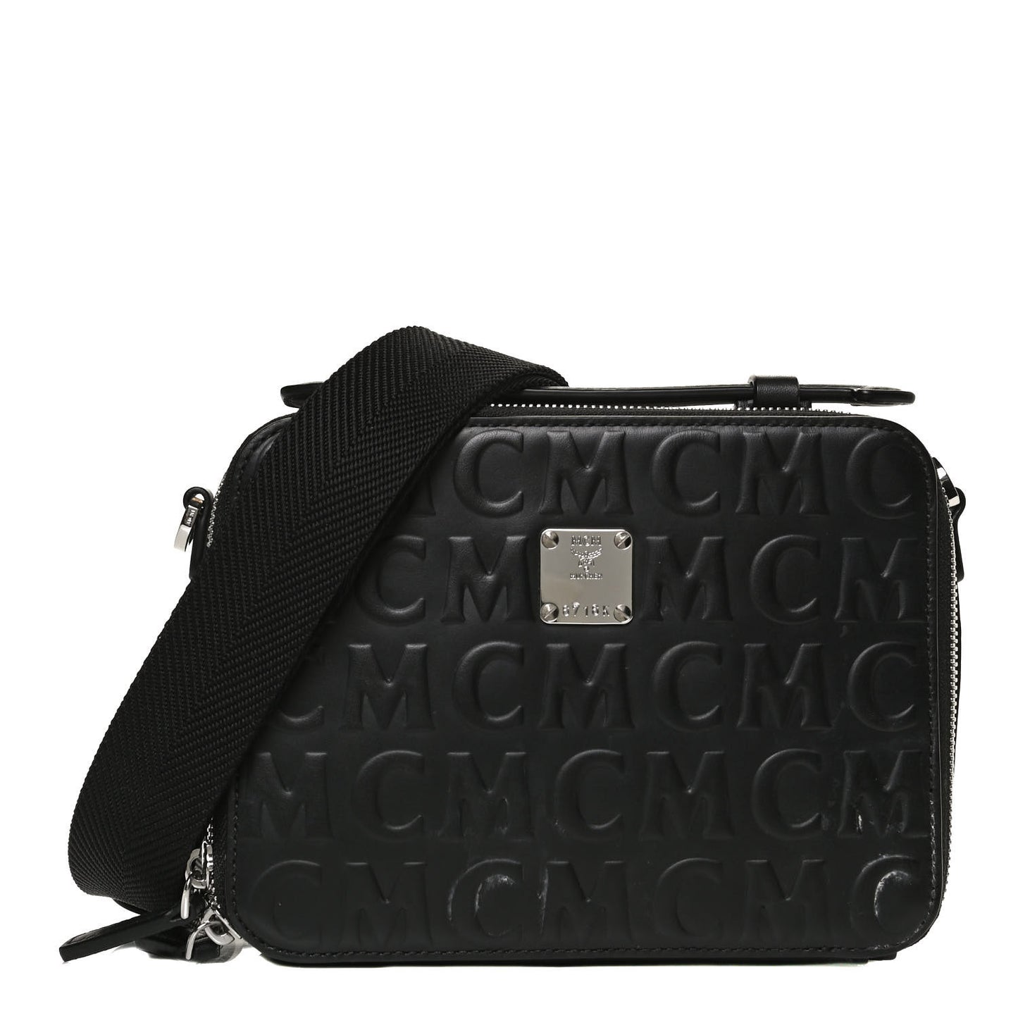 Calfskin Logo Embossed Crossbody Black