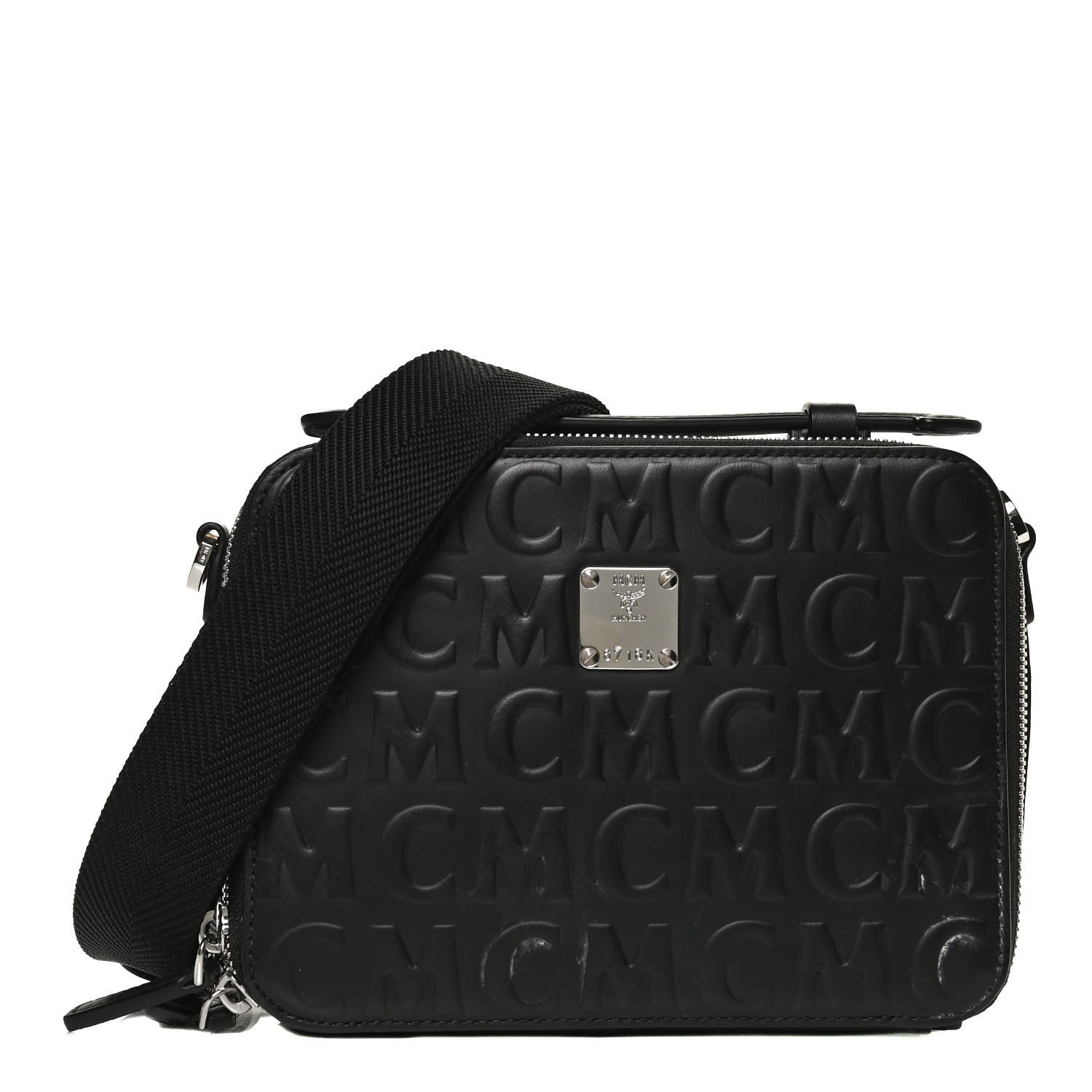 MCM Calfskin Logo Embossed Crossbody Black 1 of 11