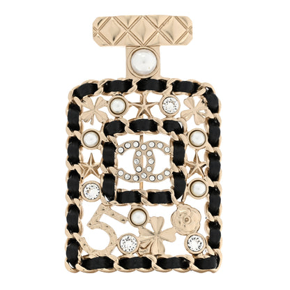 Chanel Lambskin Pearl Quilted Chain CC Perfume Bottle Brooch Gold 1 of 5