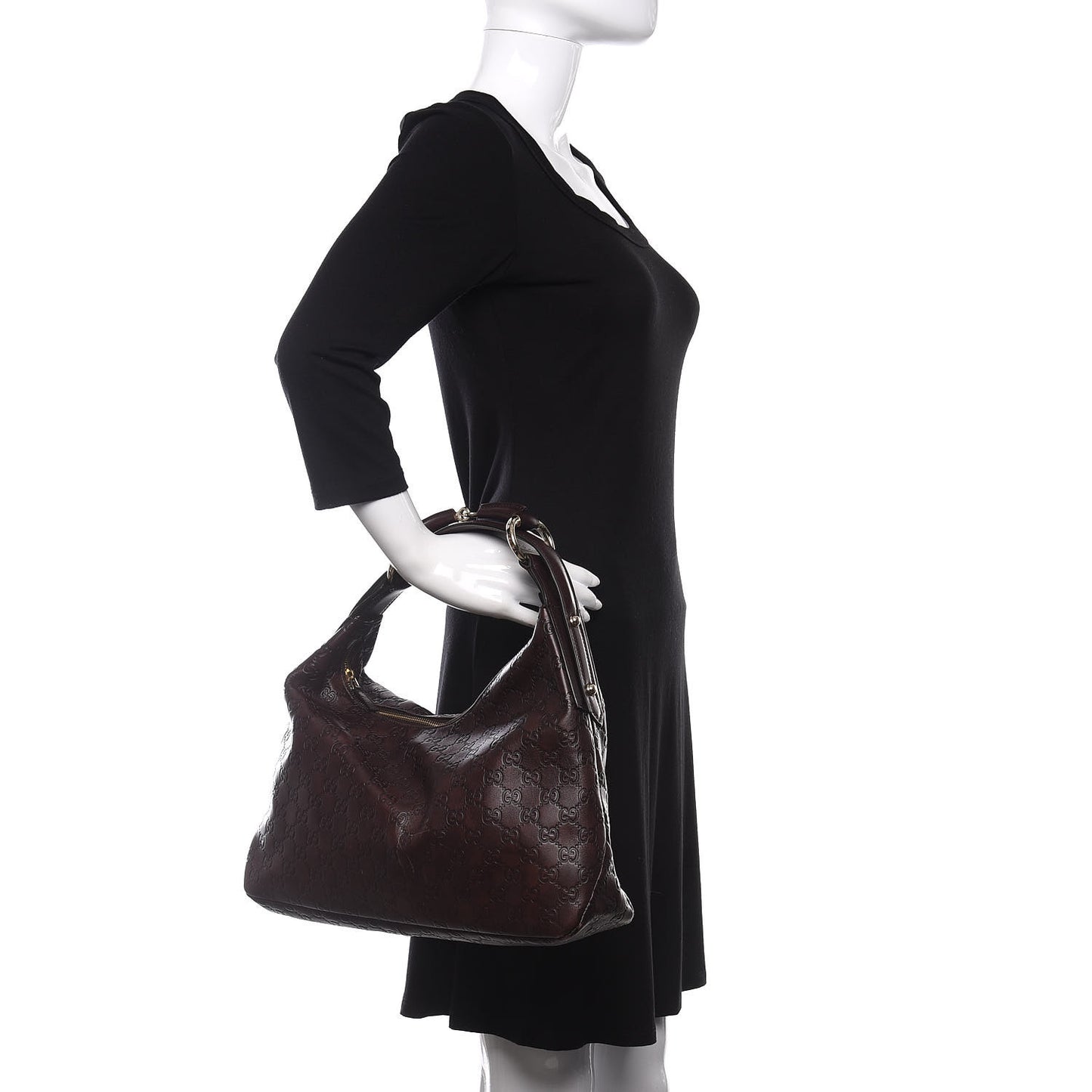 Guccissima Medium Horsebit Chain Hobo Dark Brown