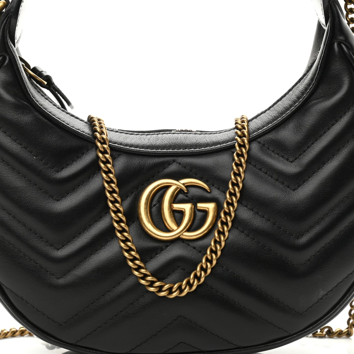 Calfskin Matelasse Chevron Mini GG Marmont Half Moon Hobo Black