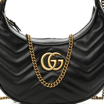 Gucci Calfskin Matelasse Chevron Mini GG Marmont Half Moon Hobo Black 8 of 11