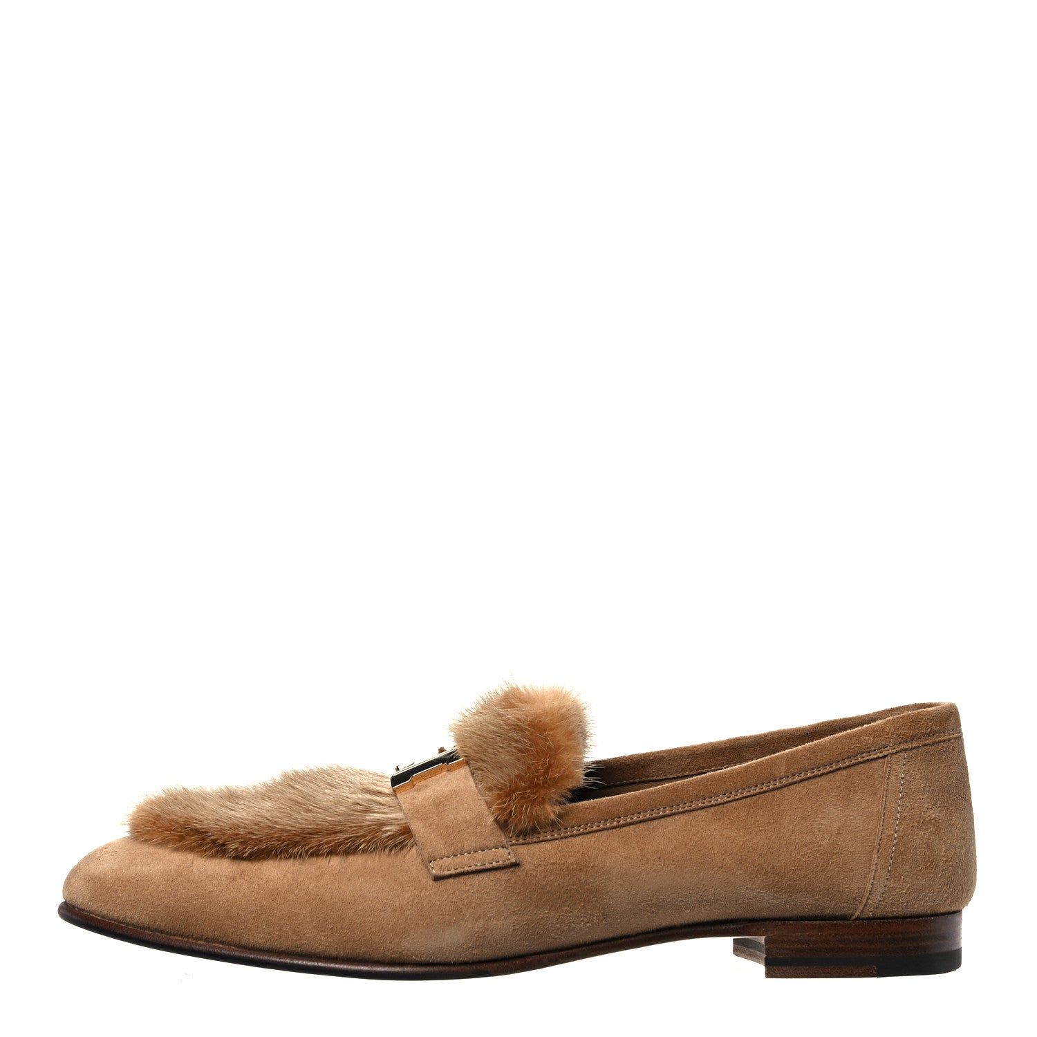 Hermes Mink Fur Suede Goatskin Paris Loafers 40 Marron Havane 1 of 8