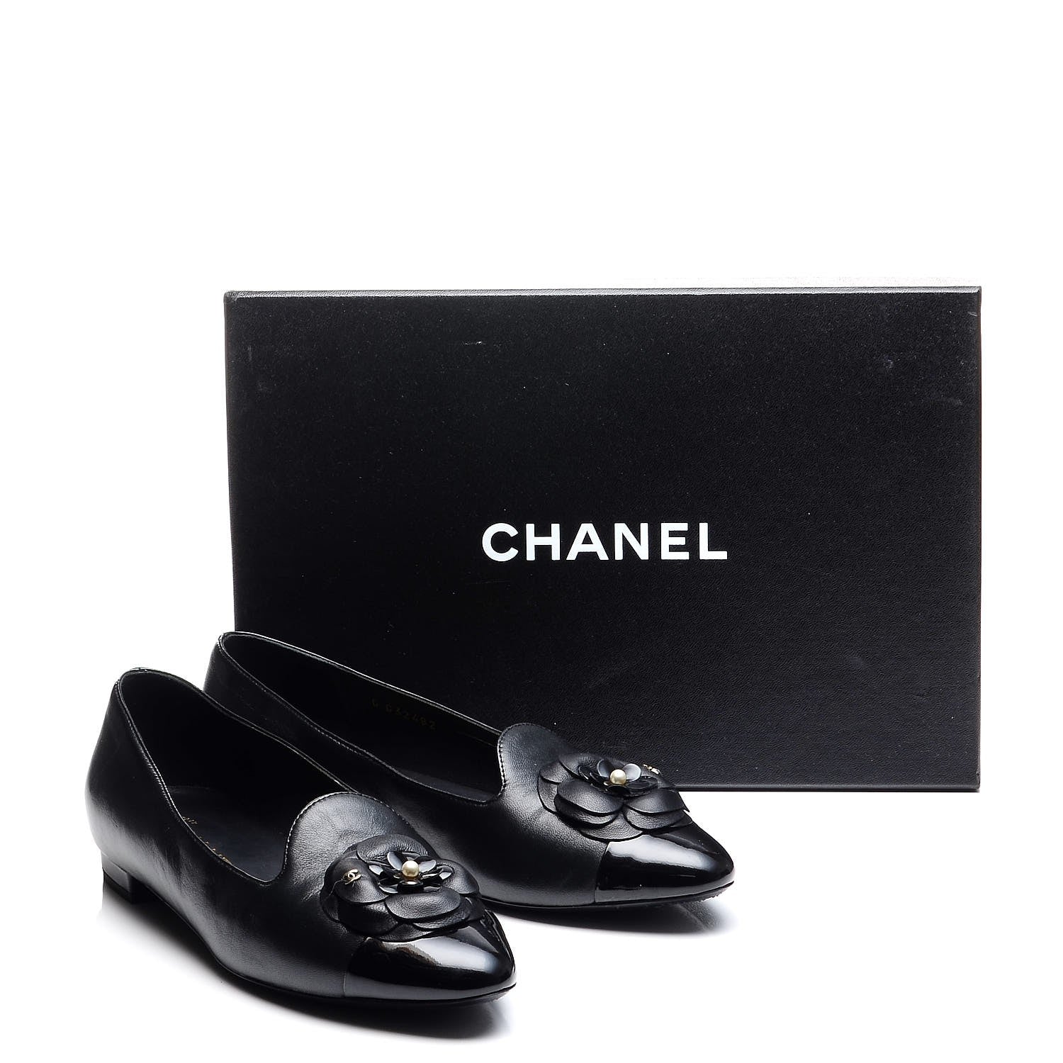 Chanel Lambskin Patent Calfskin Camellia Cap Toe Loafers 38 Black 10 of 10