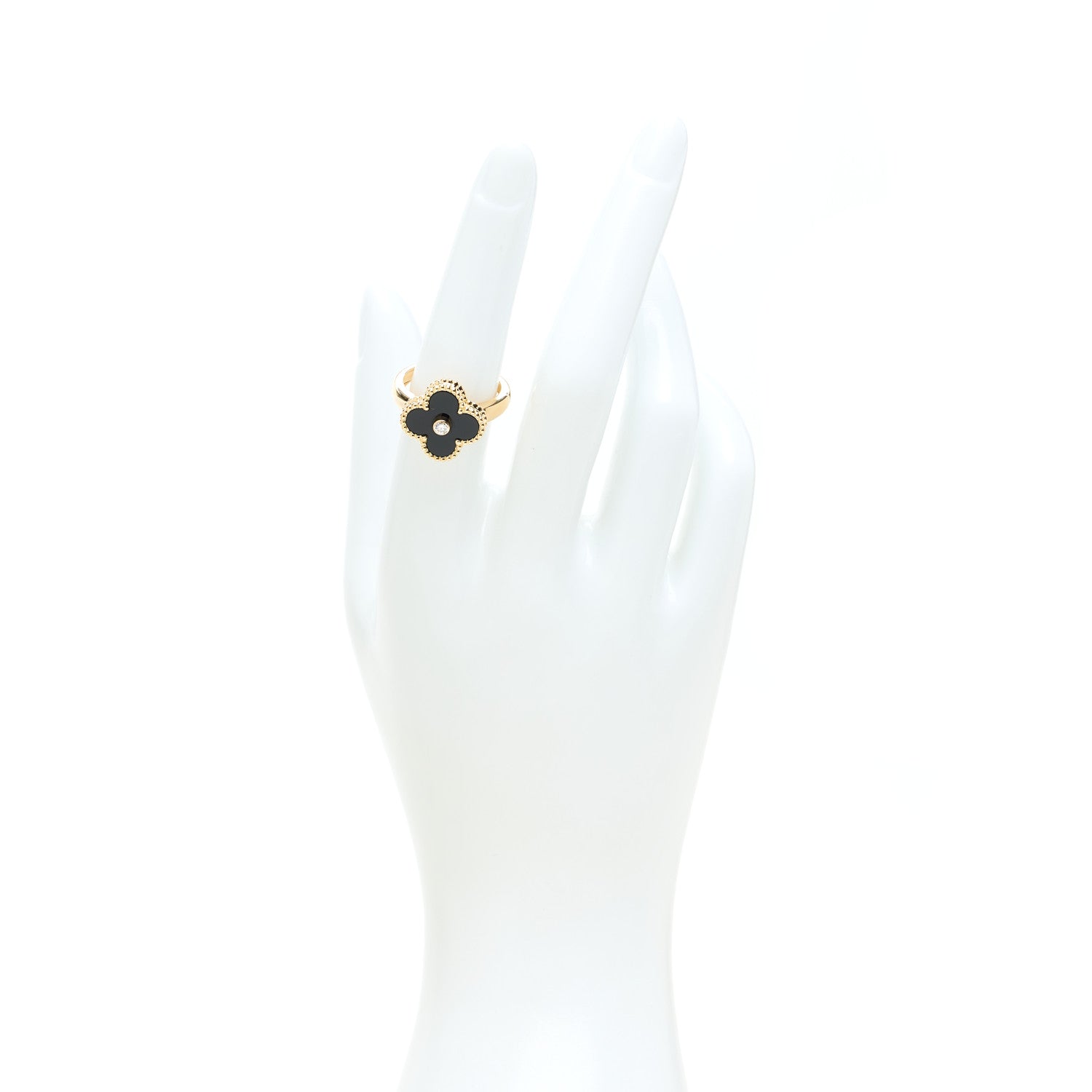 Van Cleef & Arpels 18K Yellow Gold Diamond Black Onyx Vintage Alhambra Ring 53 6.25 2 of 4