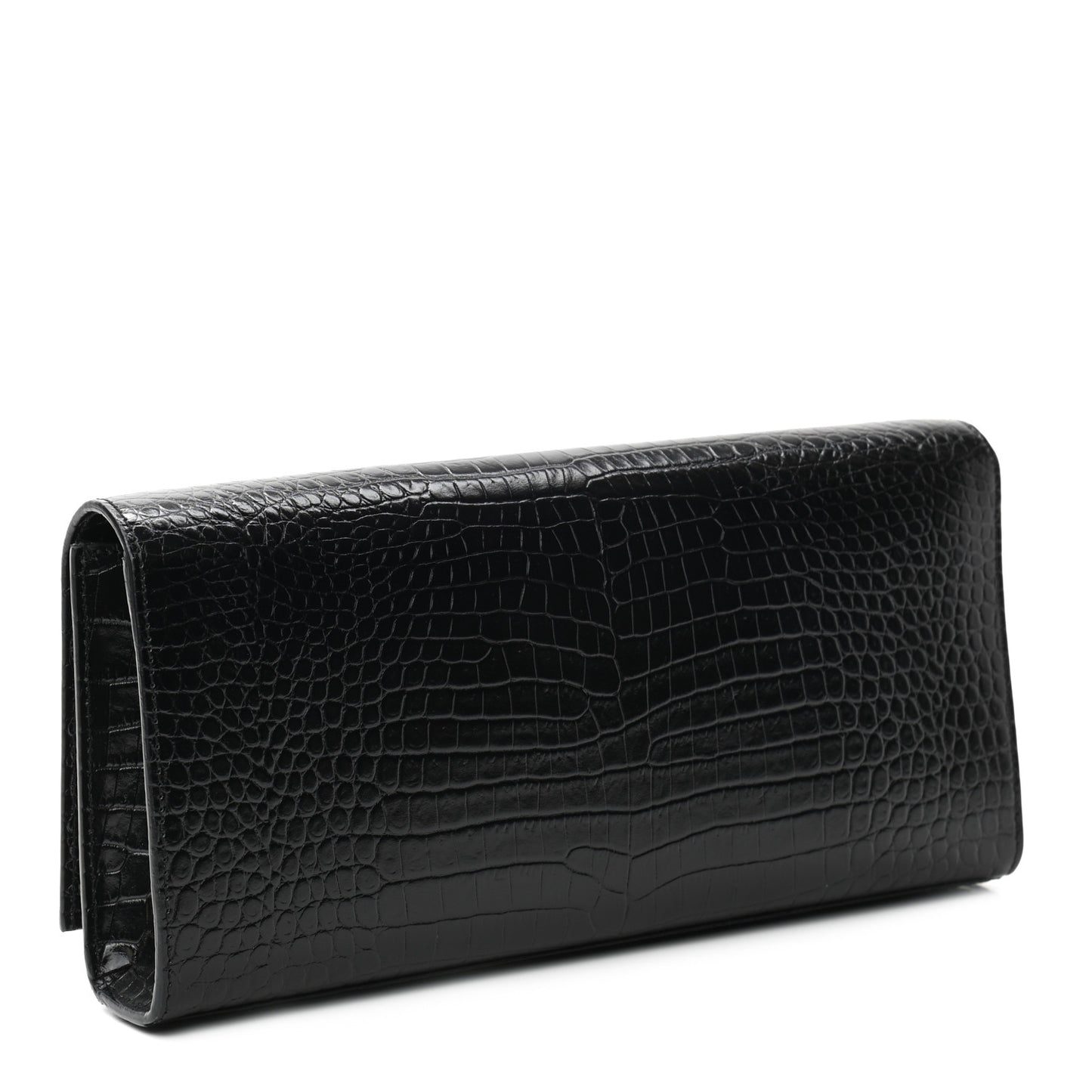 Calfskin Crocodile Embossed Classic Monogram Tassel Clutch Black