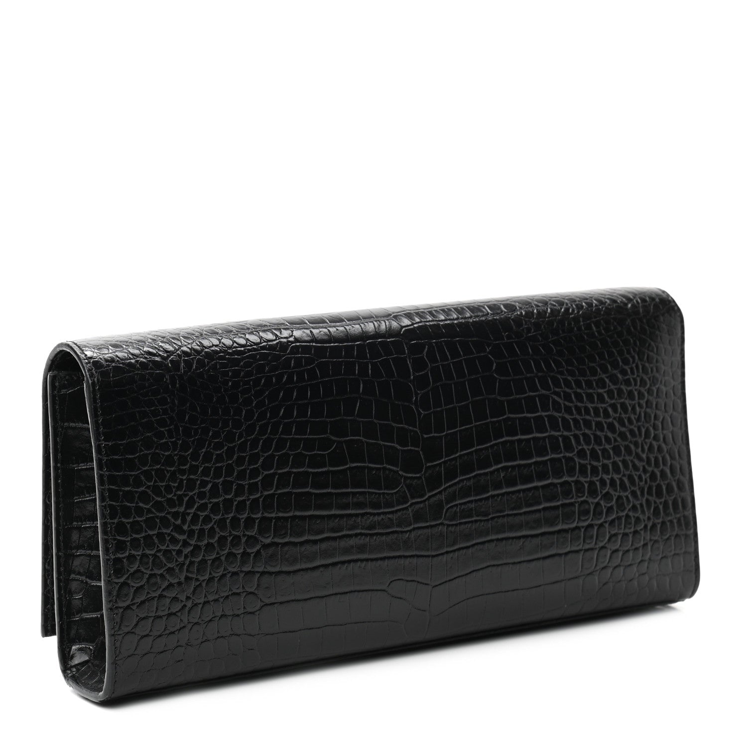 Saint Laurent Calfskin Crocodile Embossed Classic Monogram Tassel Clutch Black 3 of 8