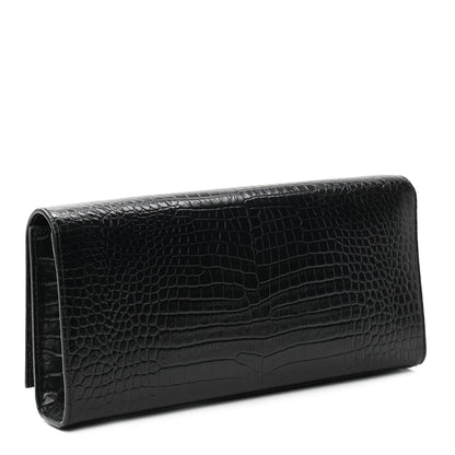 Saint Laurent Calfskin Crocodile Embossed Classic Monogram Tassel Clutch Black 3 of 8
