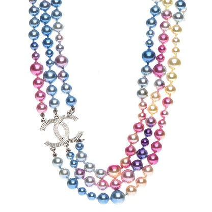 Chanel Pearl CC Multi Strand Necklace Gold Pink Fuchsia Blue 1 of 6