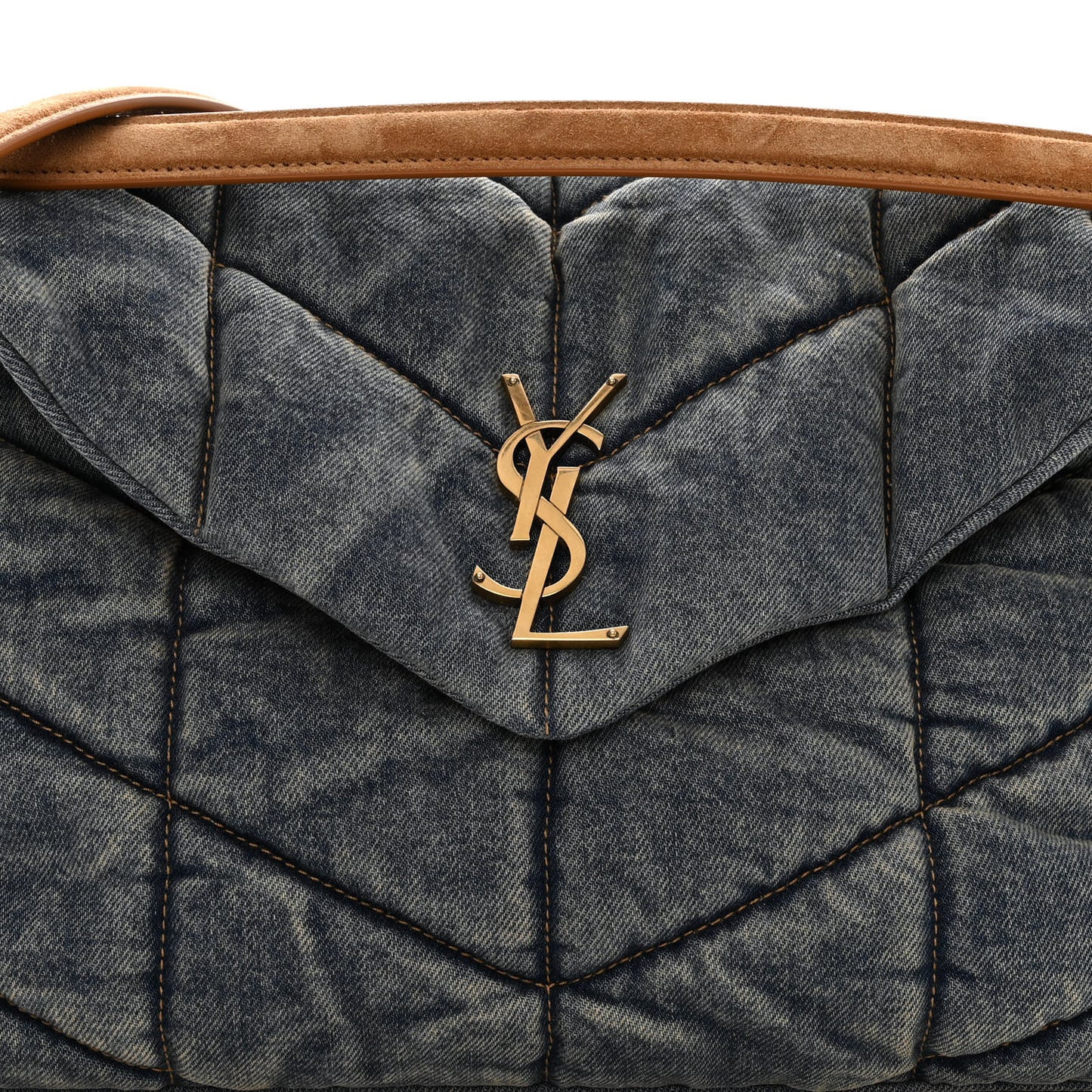 Denim Quilted Medium Loulou Puffer Monogram Chain Satchel Blue Cinnamon