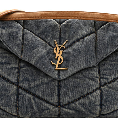 Saint Laurent Denim Quilted Medium Loulou Puffer Monogram Chain Satchel Blue Cinnamon 7 of 9