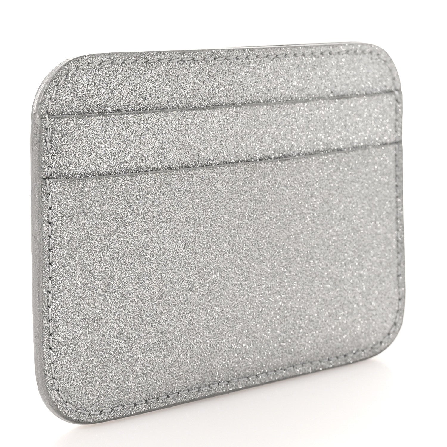 Balenciaga Glitter Calfskin Logo Cash Rounded Card Holder Silver Black 3 of 9