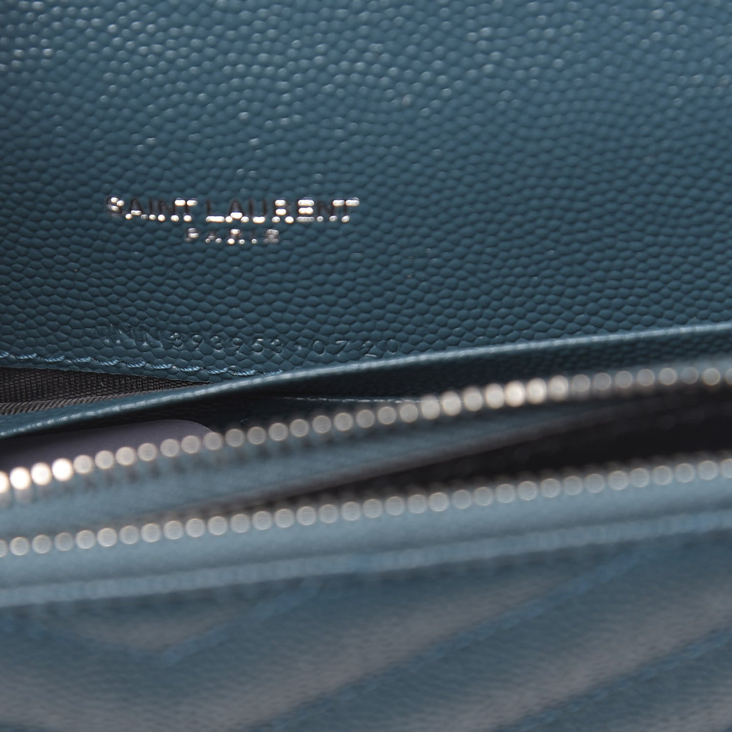 Grain De Poudre Matelasse Chevron Monogram Envelope Chain Wallet Peacock Green