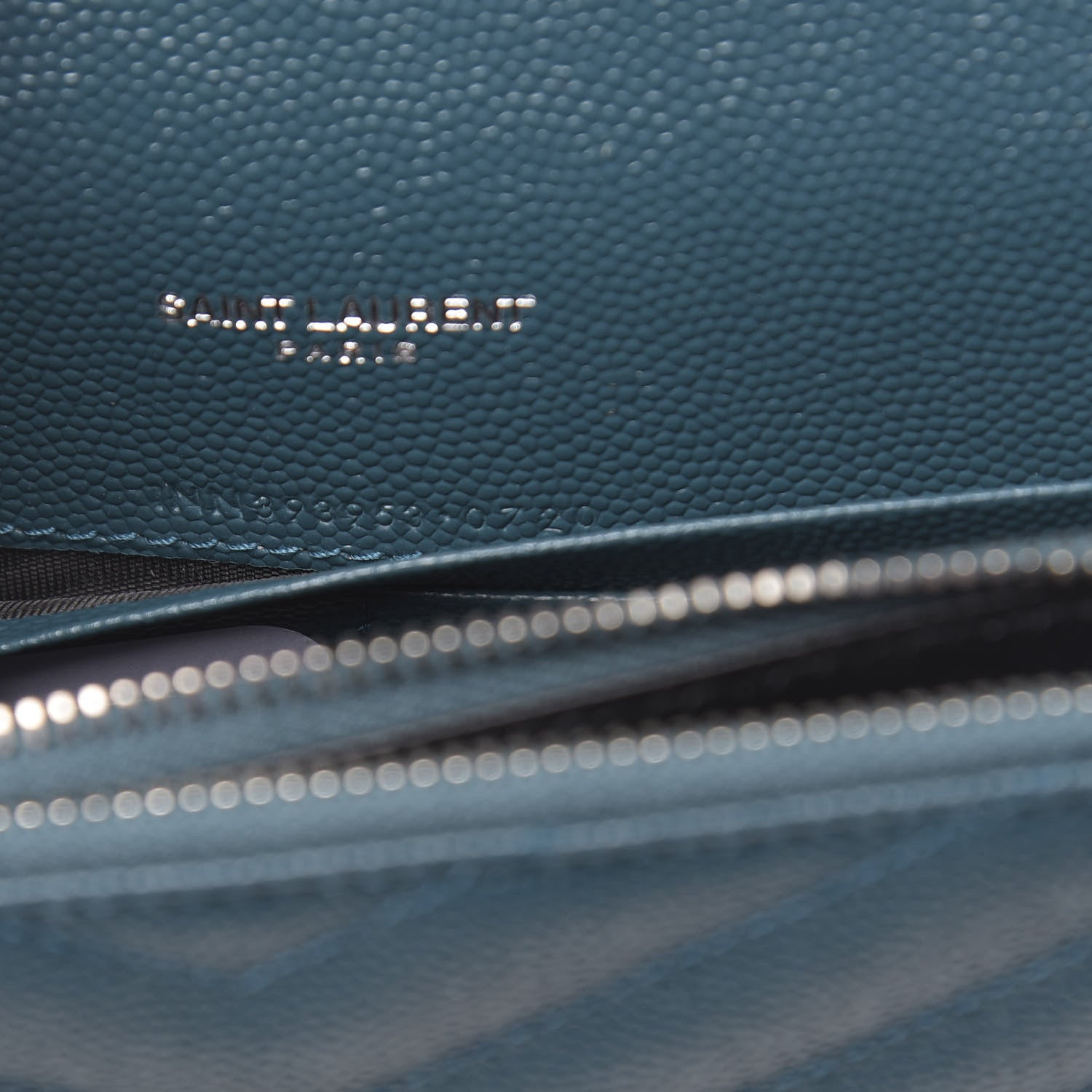 Saint Laurent Grain De Poudre Matelasse Chevron Monogram Envelope Chain Wallet Peacock Green 8 of 12