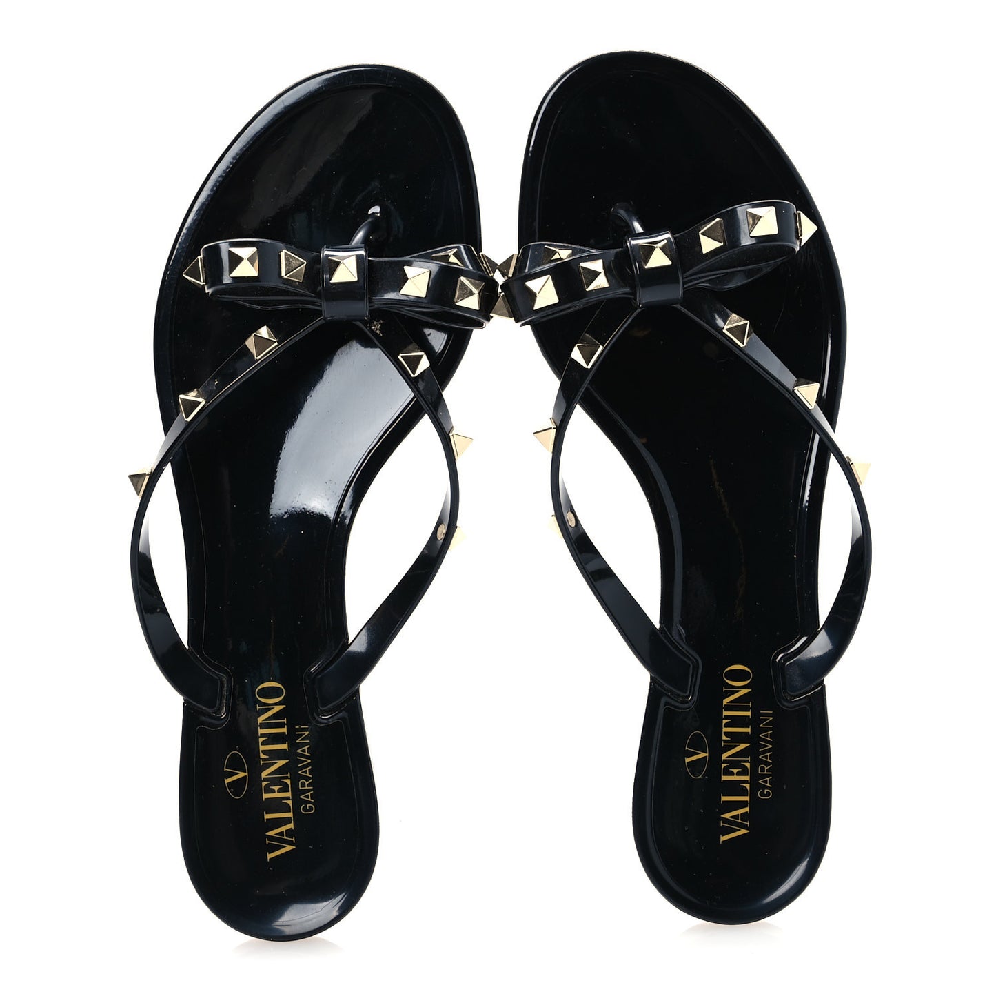 PVC Jelly Rockstud Bow Thong Sandals 38 Black