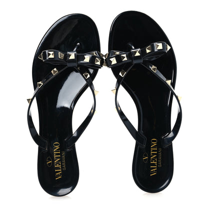 Valentino Garavani PVC Jelly Rockstud Bow Thong Sandals 38 Black 3 of 24