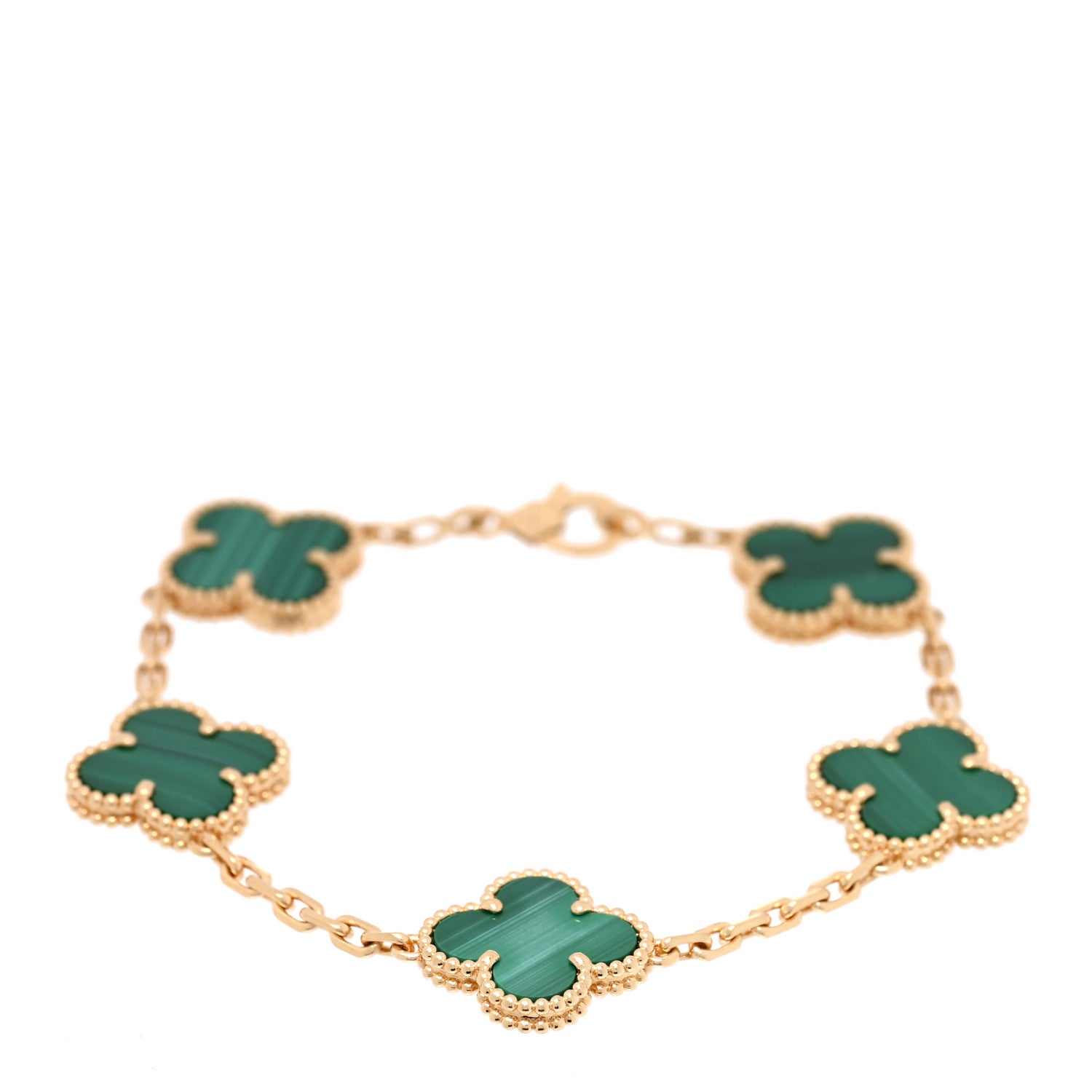 Van Cleef & Arpels 18K Yellow Gold Malachite 5 Motifs Vintage Alhambra Bracelet 1 of 4