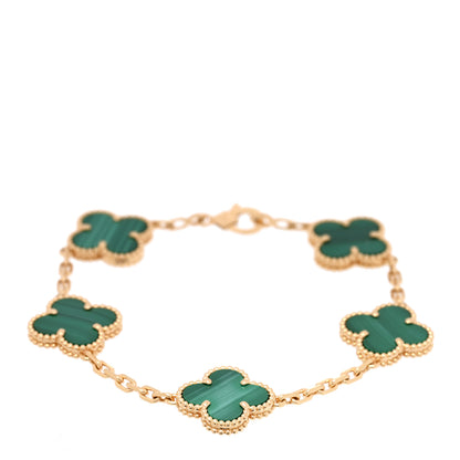 Van Cleef & Arpels 18K Yellow Gold Malachite 5 Motifs Vintage Alhambra Bracelet 1 of 4