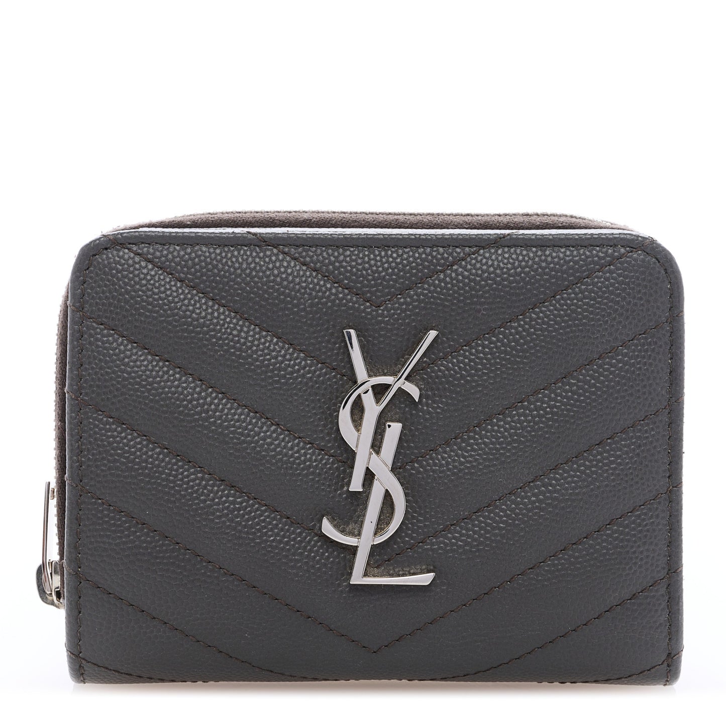 Grain De Poudre Matelasse Chevron Monogram Compact Zip Around Wallet Fog