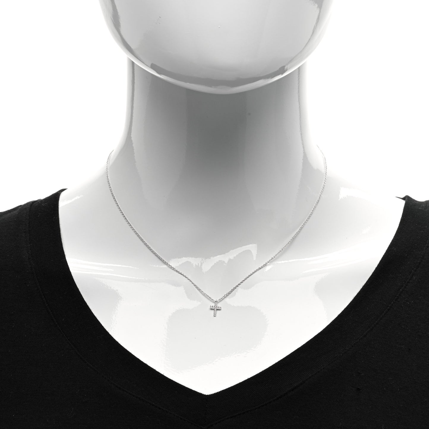 18K White Gold Diamond Mini Cross Pendant Necklace