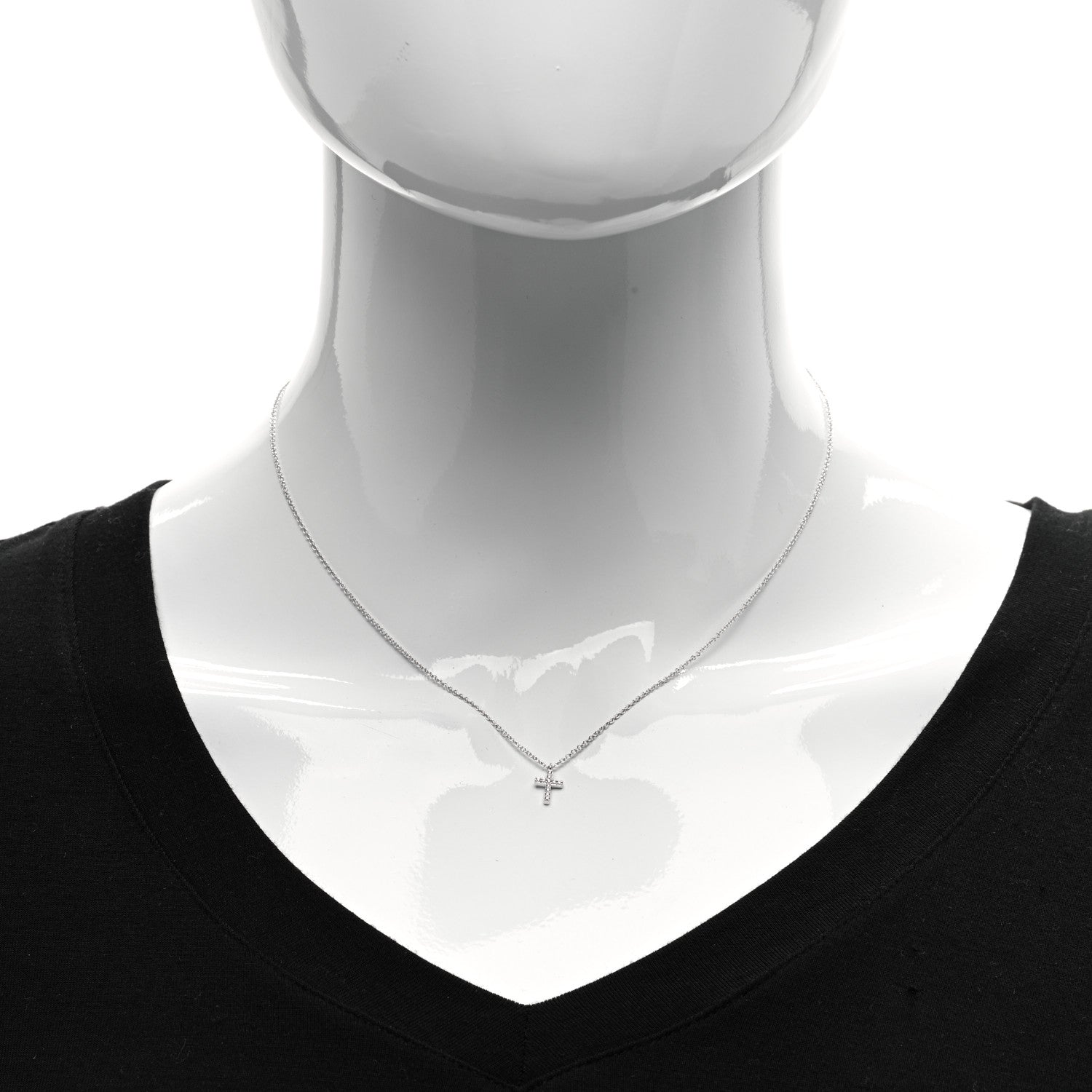 Tiffany 18K White Gold Diamond Mini Cross Pendant Necklace 2 of 5
