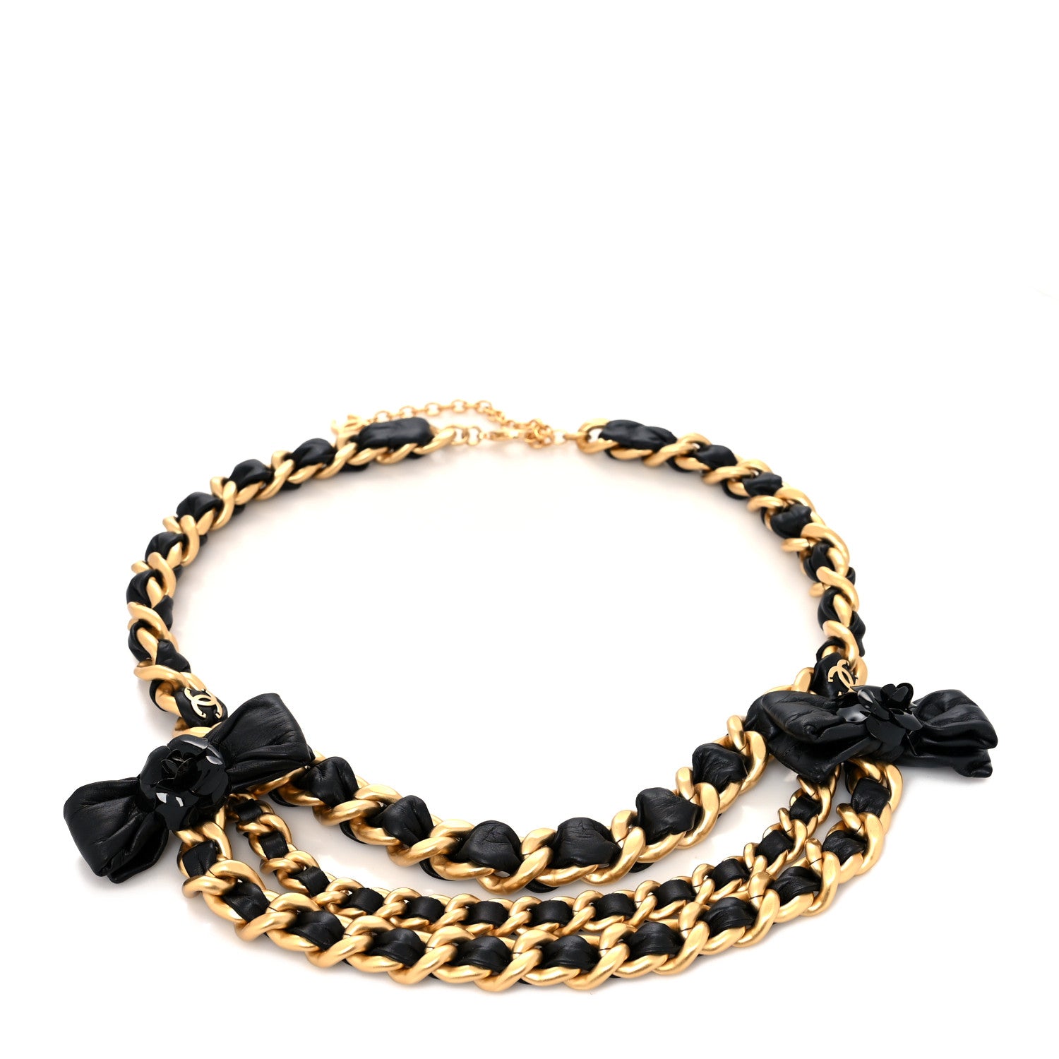 Chanel Lambskin CC Bow Chain Belt Black Gold 1 of 4