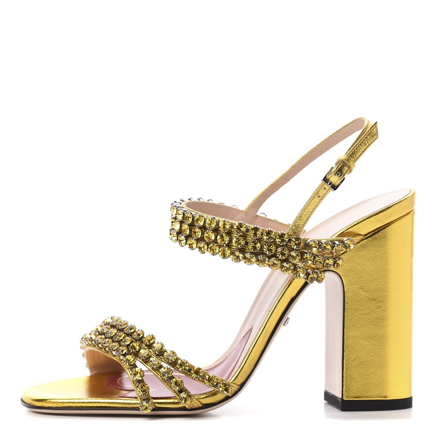 Nappa Silk Crystal Bertie High Heel Sandals 37 Gold