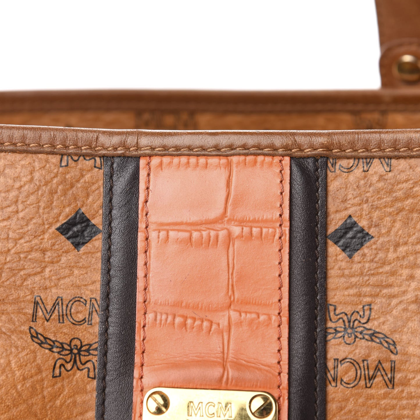 Visetos Crocodile Embossed Medium Liz Shopper Tote Cognac