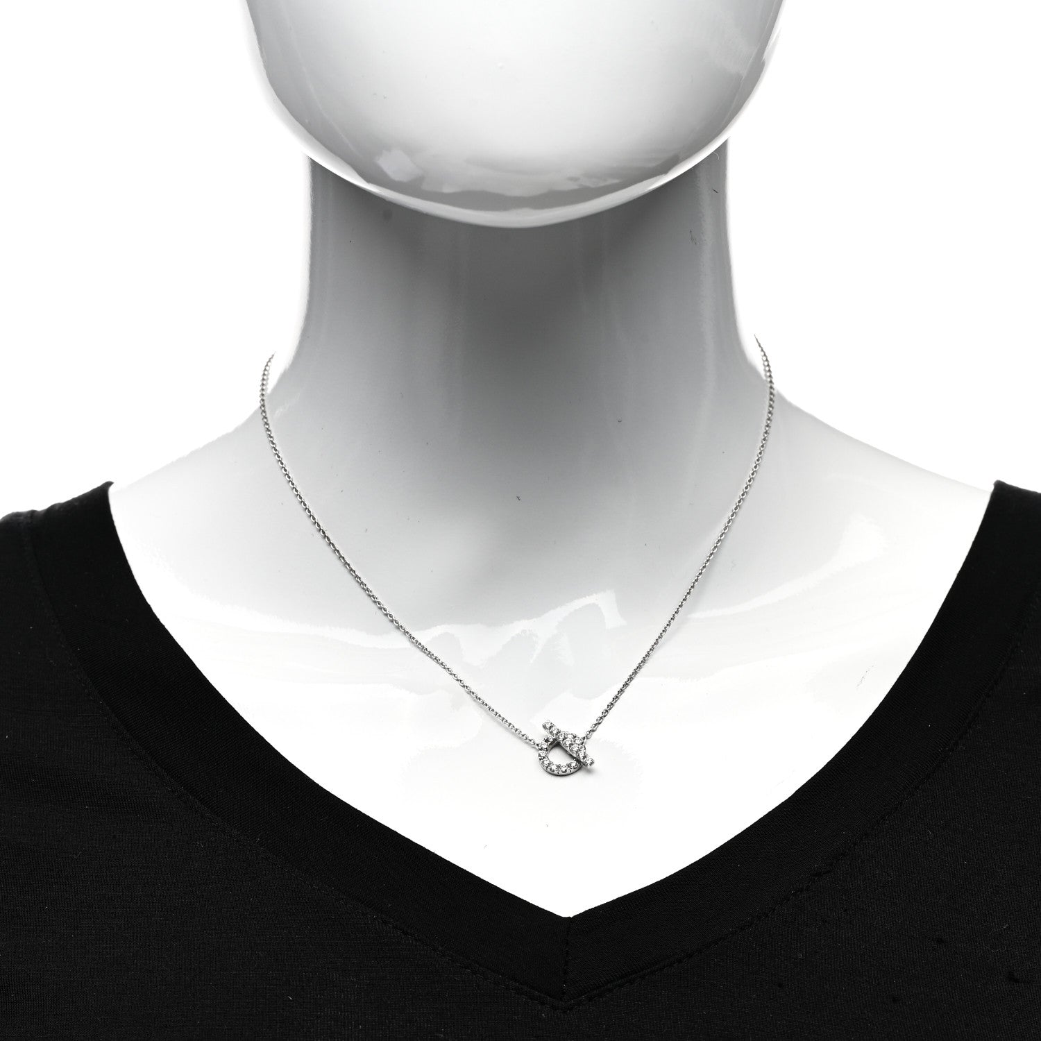 Hermes 18K White Gold Diamond Finesse Pendant Necklace 2 of 4