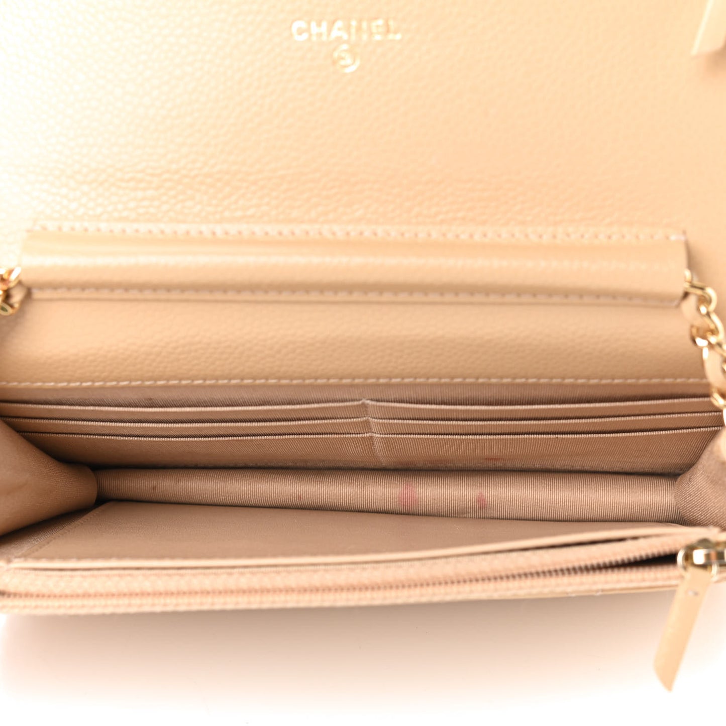 Caviar Quilted Wallet On Chain WOC Beige