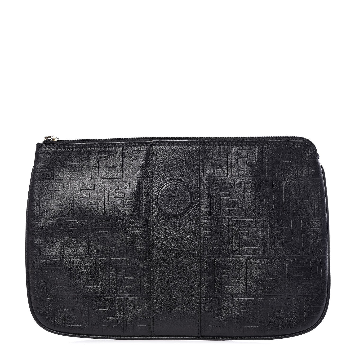 Fendi Calfskin FF Embossed Pouch Black 1 of 11