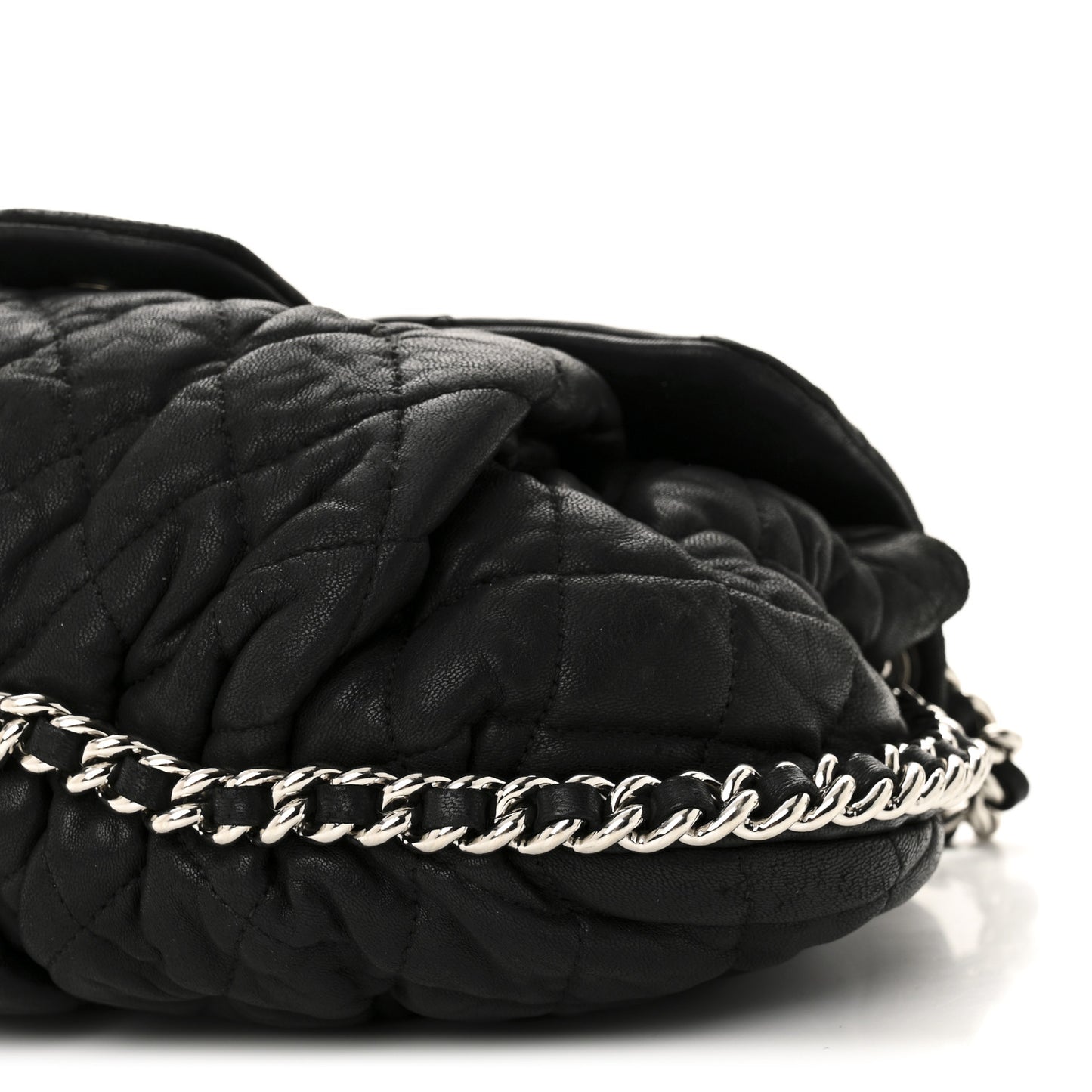 Washed Lambskin Quilted Medium Chain Around Messenger Black
