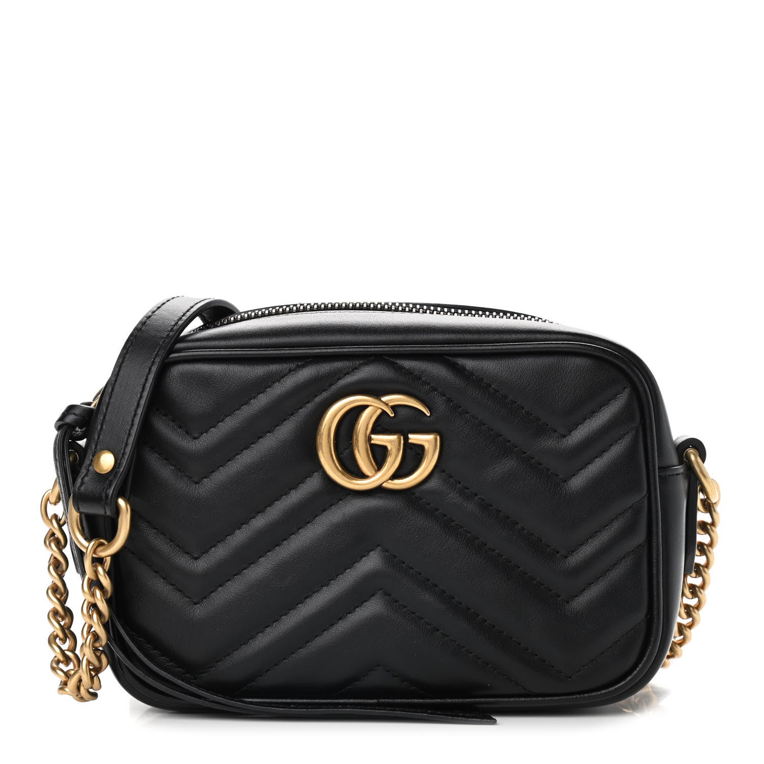 Gucci Calfskin Matelasse Mini GG Marmont Chain Shoulder Bag Black 1 of 9