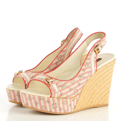 Louis Vuitton Mini Lin Croisette Anemone Wedges Sandals 38 Red 3 of 9