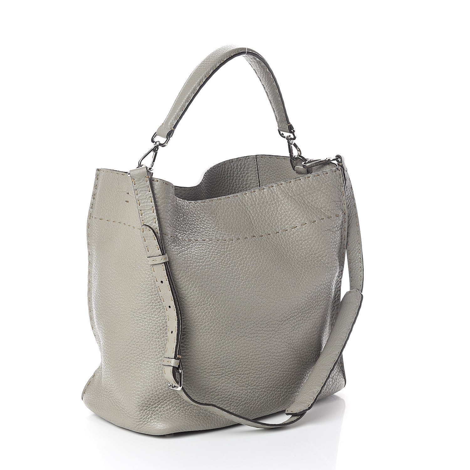 Fendi Cuoio Romano Selleria Large Anna Bucket Bag Grigio 3 of 9