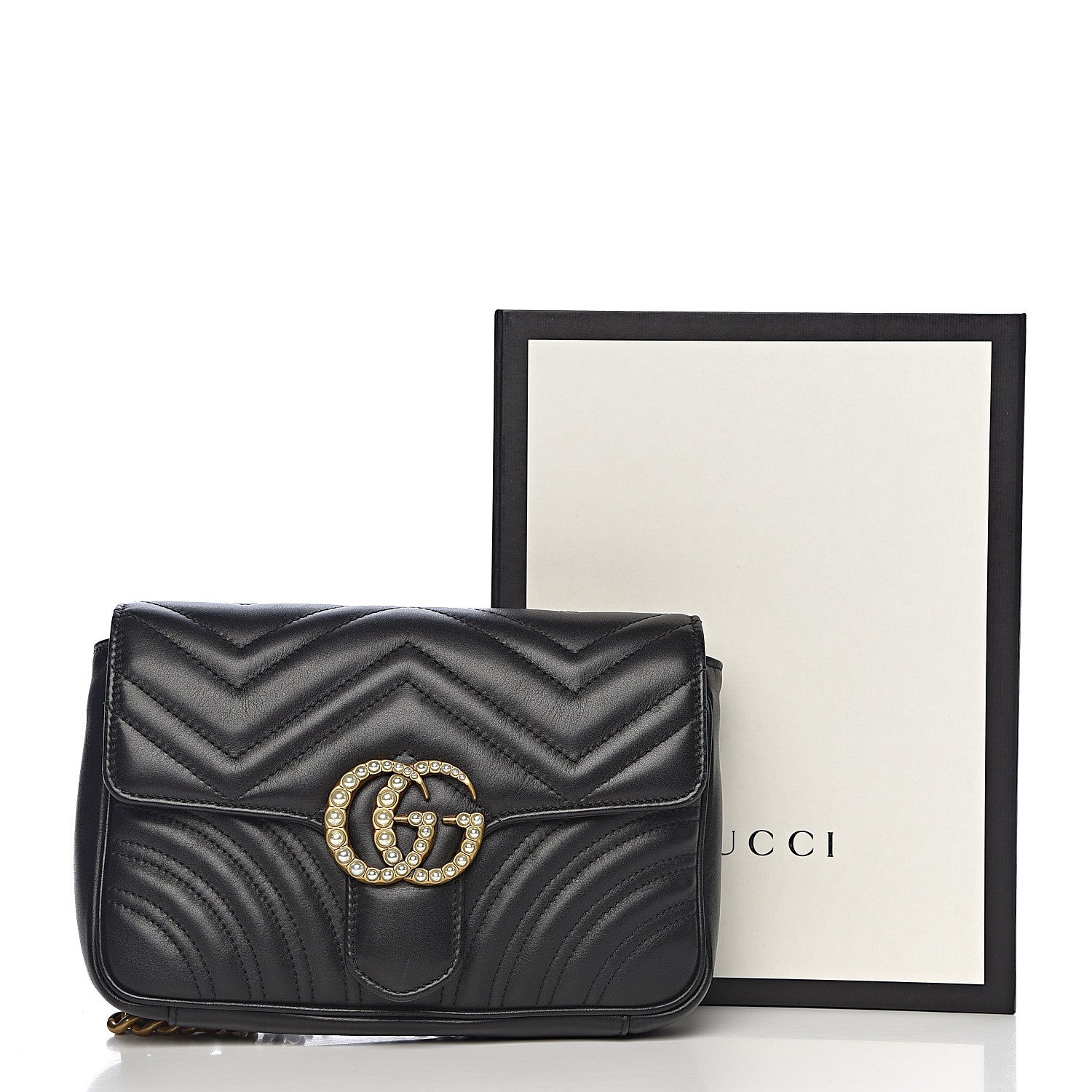 Gucci Calfskin Matelasse Pearly GG Marmont Chain Belt Bag Black 13 of 13