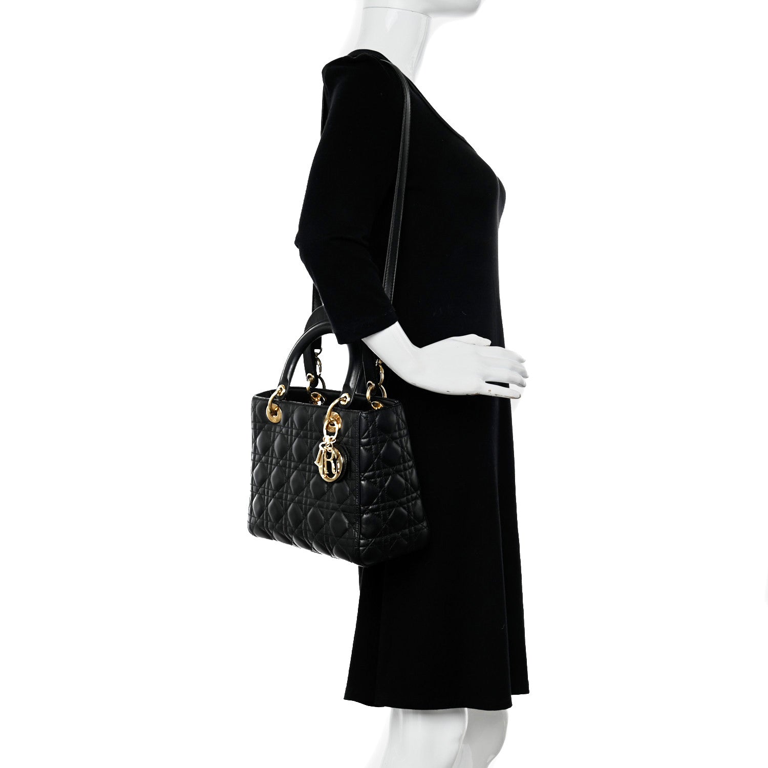 Christian Dior Lambskin Cannage Medium Lady Dior Black 2 of 11