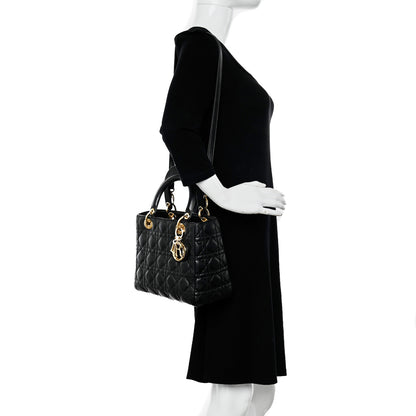 Christian Dior Lambskin Cannage Medium Lady Dior Black 2 of 11