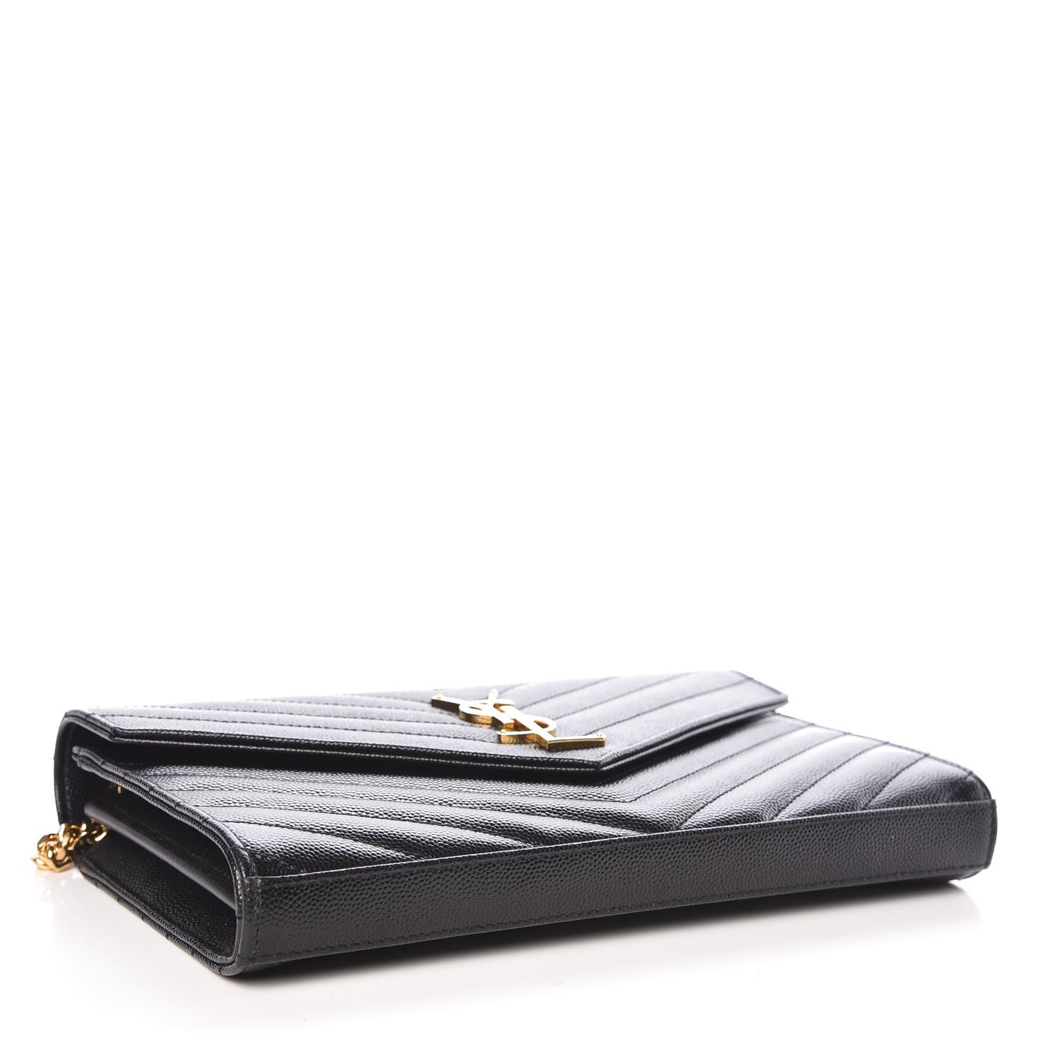 Saint Laurent Grain De Poudre Matelasse Chevron Monogram Chain Wallet Black 4 of 9