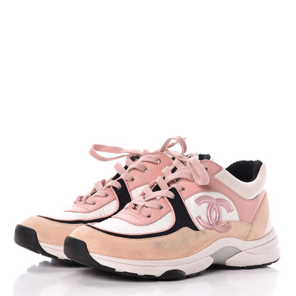 Chanel Nylon Lambskin Suede Calfskin CC Sneakers 38.5 Pink 3 of 12
