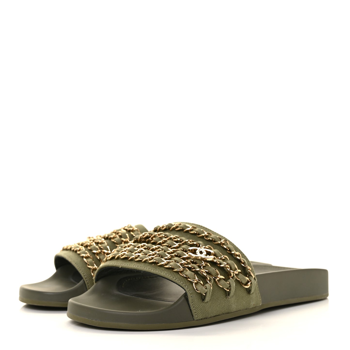 Canvas Chain Flat Sandals 39 Khaki