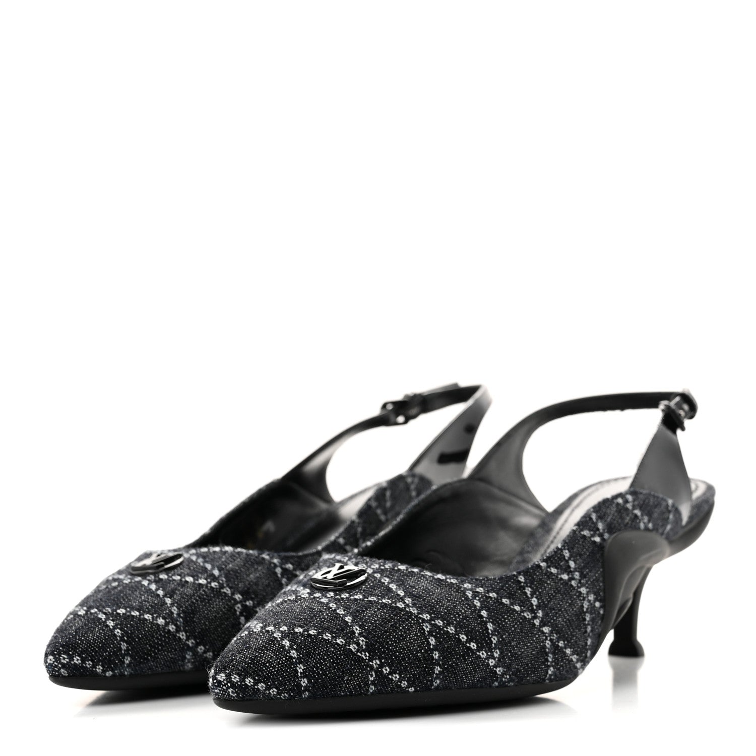 Louis Vuitton Denim Patent Archlight Low Heel Slingback Pumps 39 Black 4 of 10