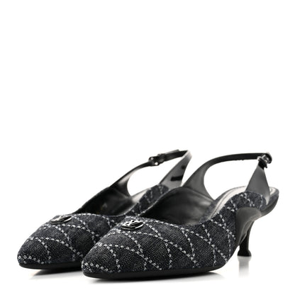 Louis Vuitton Denim Patent Archlight Low Heel Slingback Pumps 39 Black 4 of 10